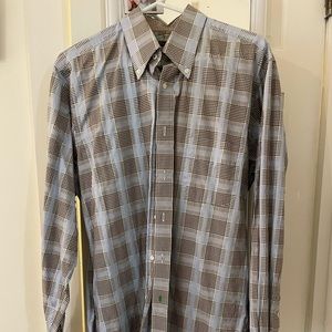J. McLaughlin Large men’s shirt. Lt blue/brown plaid.